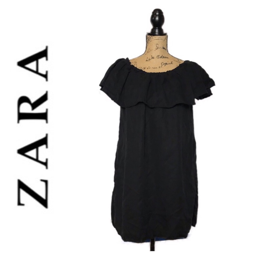 Zara Women Ruffle Black Dress EUC